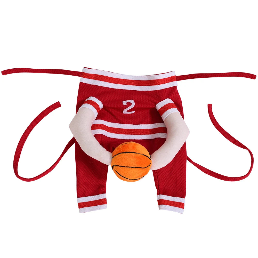 Fantasia de Basquete para Pets de Halloween com Bola 3D, Roupa Divertida de Cosplay Esportivo para Cães Pequenos e Médios, Vestuário para Pug, Sessões de Fotos e Brincadeiras