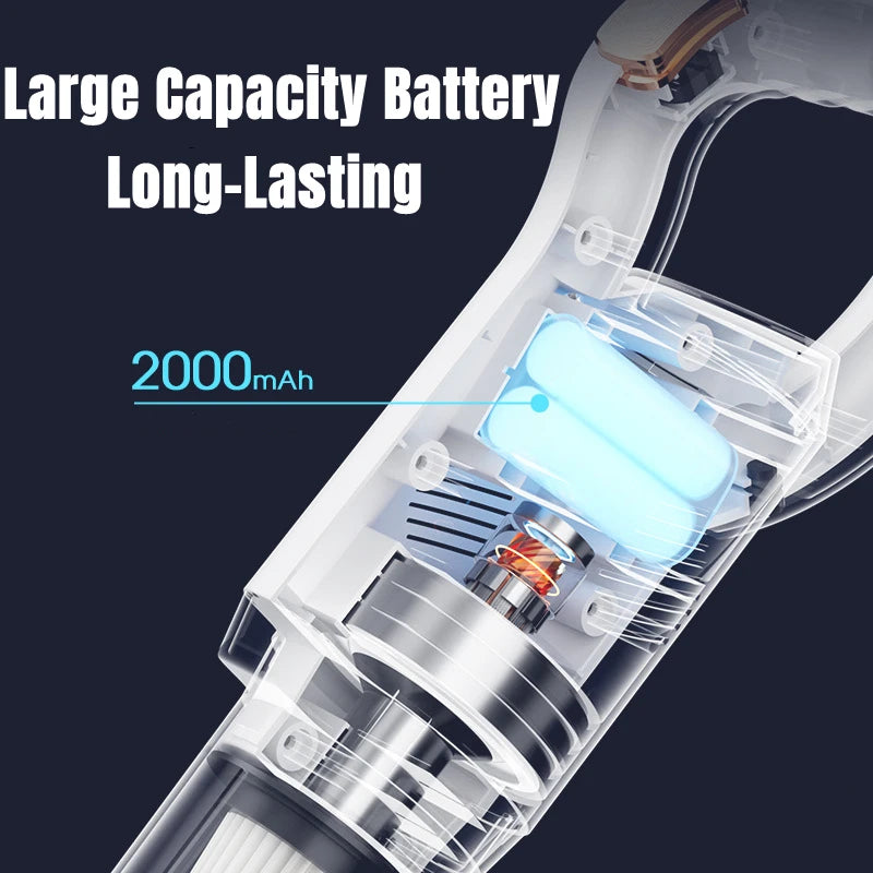 Aspirador de pó portátil sem fio de alta potência, 8500pa, 120w, portátil, para uso doméstico e automotivo, máquina de limpeza de poeira com escova