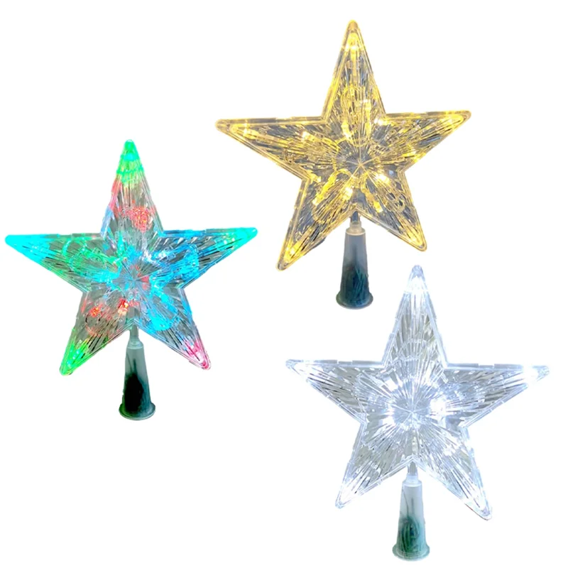 Espio transparente da árvore de Natal da estrela de cinco pontas do diodo emissor de luz, decorações da árvore de Natal para casa, ornamentos da grinalda de Natal-AT64