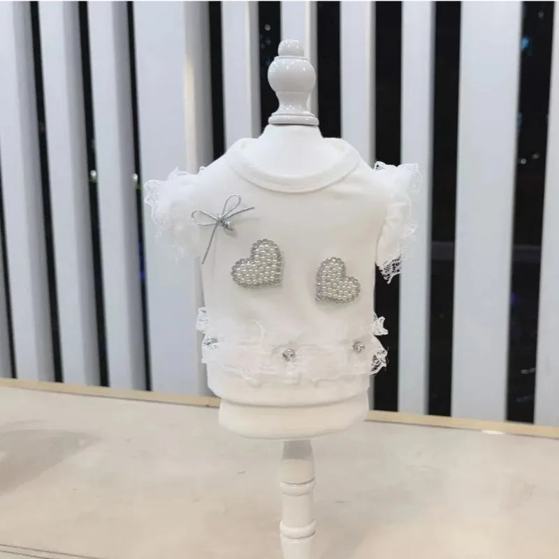 Roupas para animais de estimação para cães e gatos pequenos, blusa de renda com manga bufante, saia jeans, roupa diária fofa para cachorrinhos e gatinhos Kasa & Pet