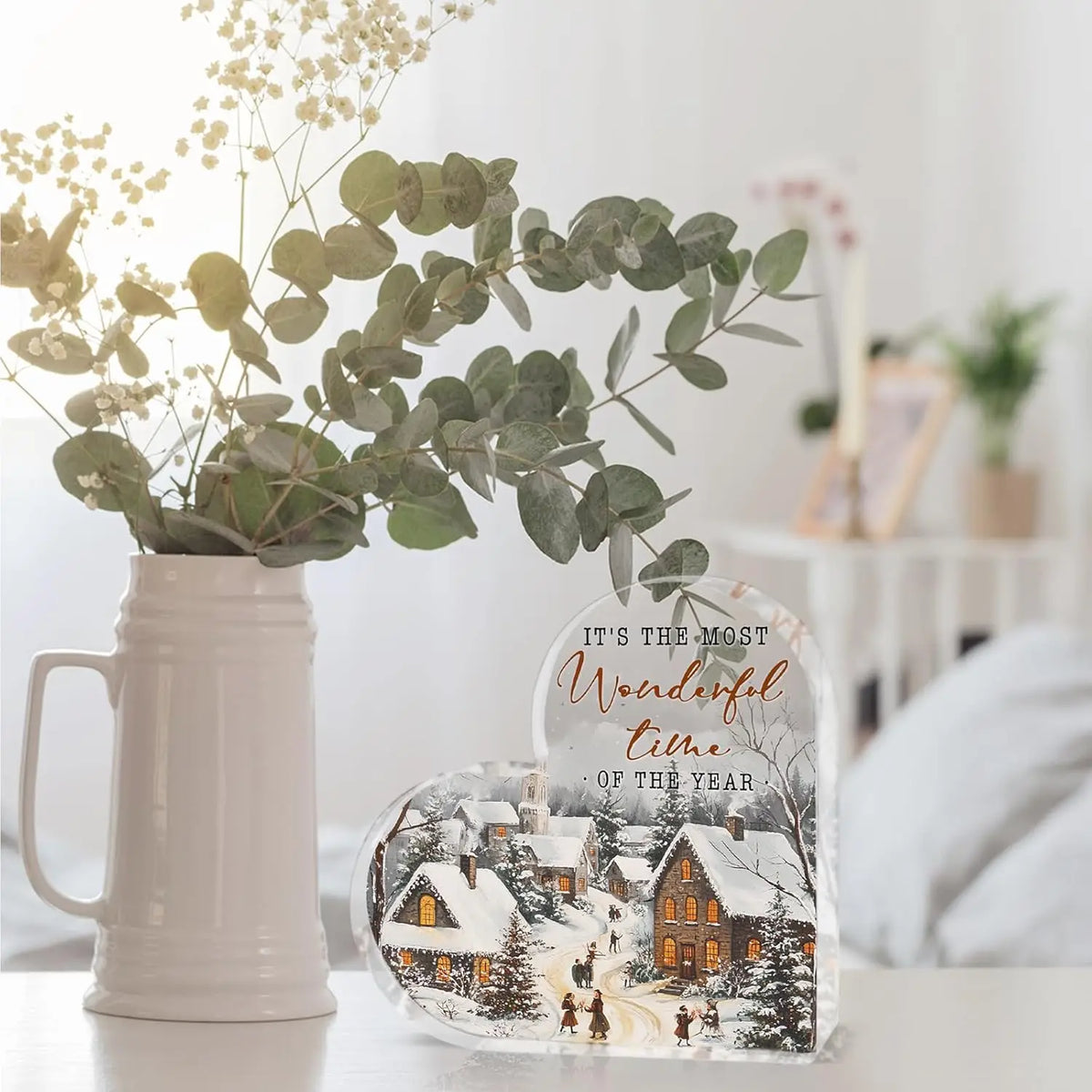 Decorações de mesa de inverno, presentes de Natal - é o tempo mais maravilhoso do ano - Decorações de férias em forma de coração acrílico, C