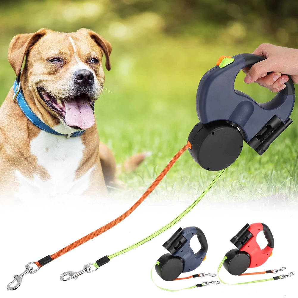 Produto para animais de estimação andando automático extensível flexível cão gato tração corda dupla cabeça mão segurando com luz led