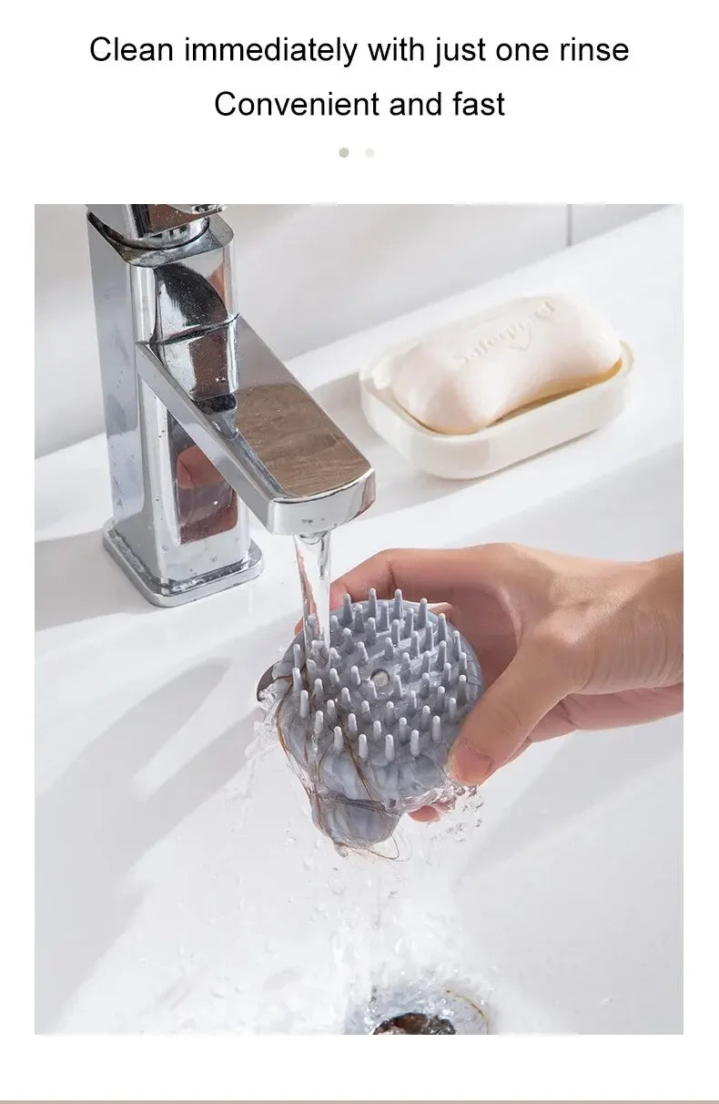 Escova de banho para animais de estimação, silicone macio com dispensador de shampoo, massagem suave para aliciamento e limpeza de pele e cabelo