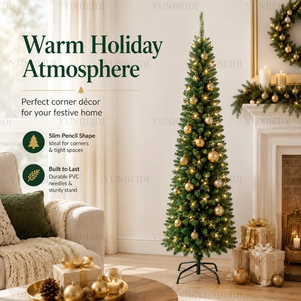 Árvore de Natal Artificial em PVC, Modelo Lápis, de 120CM a 210CM, Grande Decoração para Festas em Família e Atmosfera Natalina