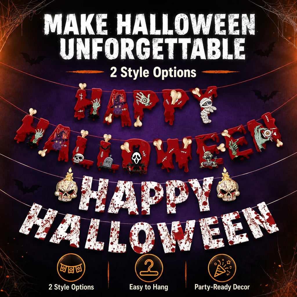 Decorações de Teto para o Halloween: Esqueletos, Múmias, Impressões de Mãos Ensanguentadas, Guirlandas de Morcegos. Decoração de Halloween para Crianças