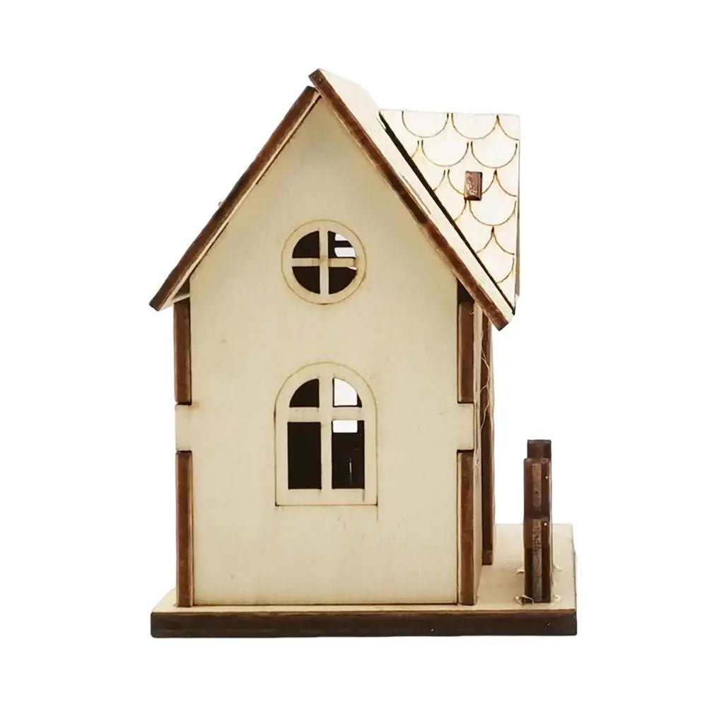 Luz de Natal LED com cordão Bateria Lanterna de incandescência de madeira Casa pequena Pingente para decoração de mesa