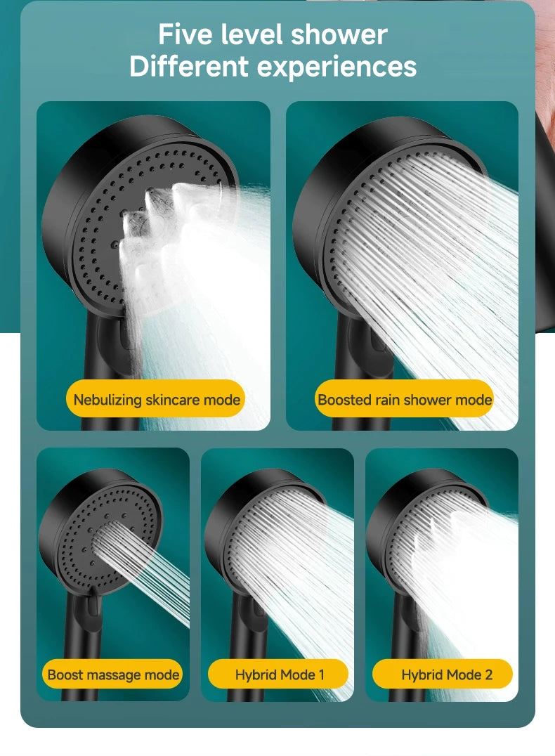 6 Modos de Pressão Boost Shower Head Multifuncional Ajustável Grande Água Chuveiro Bico Massagem Banheiro Acessório