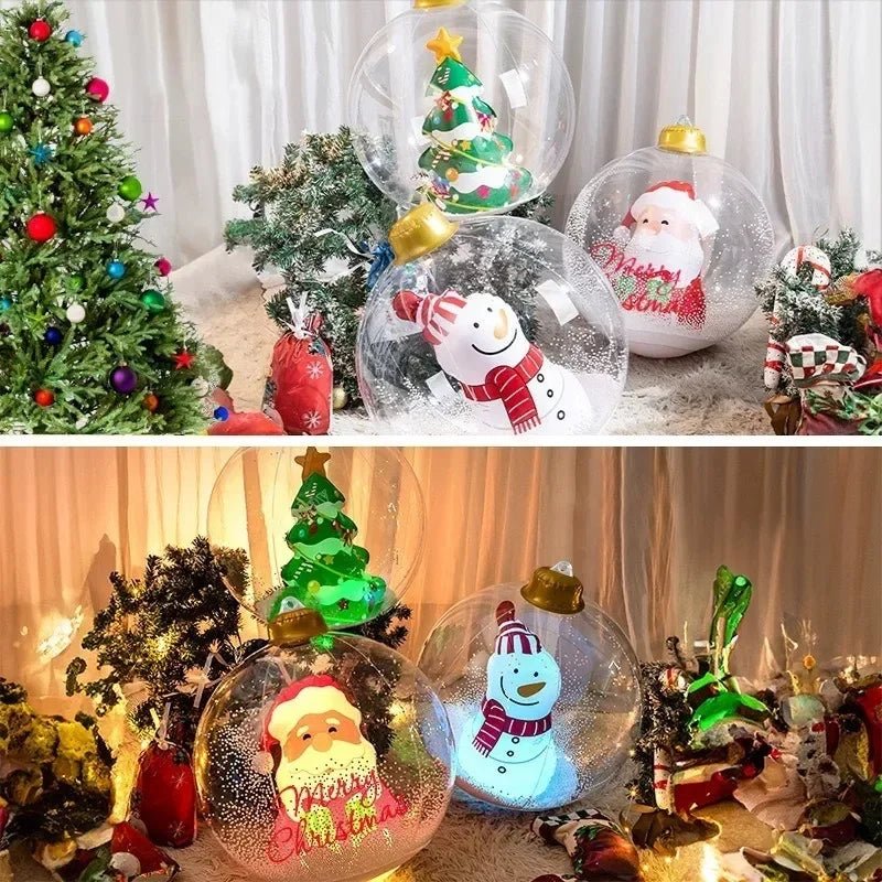 Bola Decorativa Inflável de Natal 60cm, Bolas Gigantes Grandes de PVC para Exteriores, Decorações para Árvore de Natal, Bola de Brinquedo Sem/Com Luz