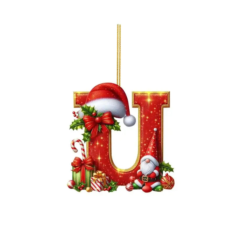 Enfeite de Natal com 26 letras, pingente plano para pendurar, ornamento personalizado, decoração festiva para árvore de Natal, presente para festas de fim de ano.