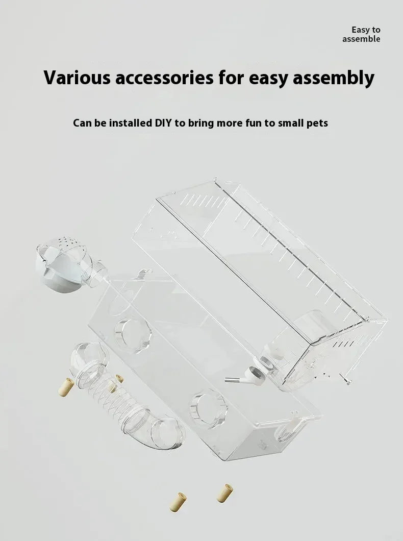 Gaiola para Hamster Espaçosa em Acrílico Transparente com Acessórios, Habitat para Roedores, Suprimentos para Pequenos Animais