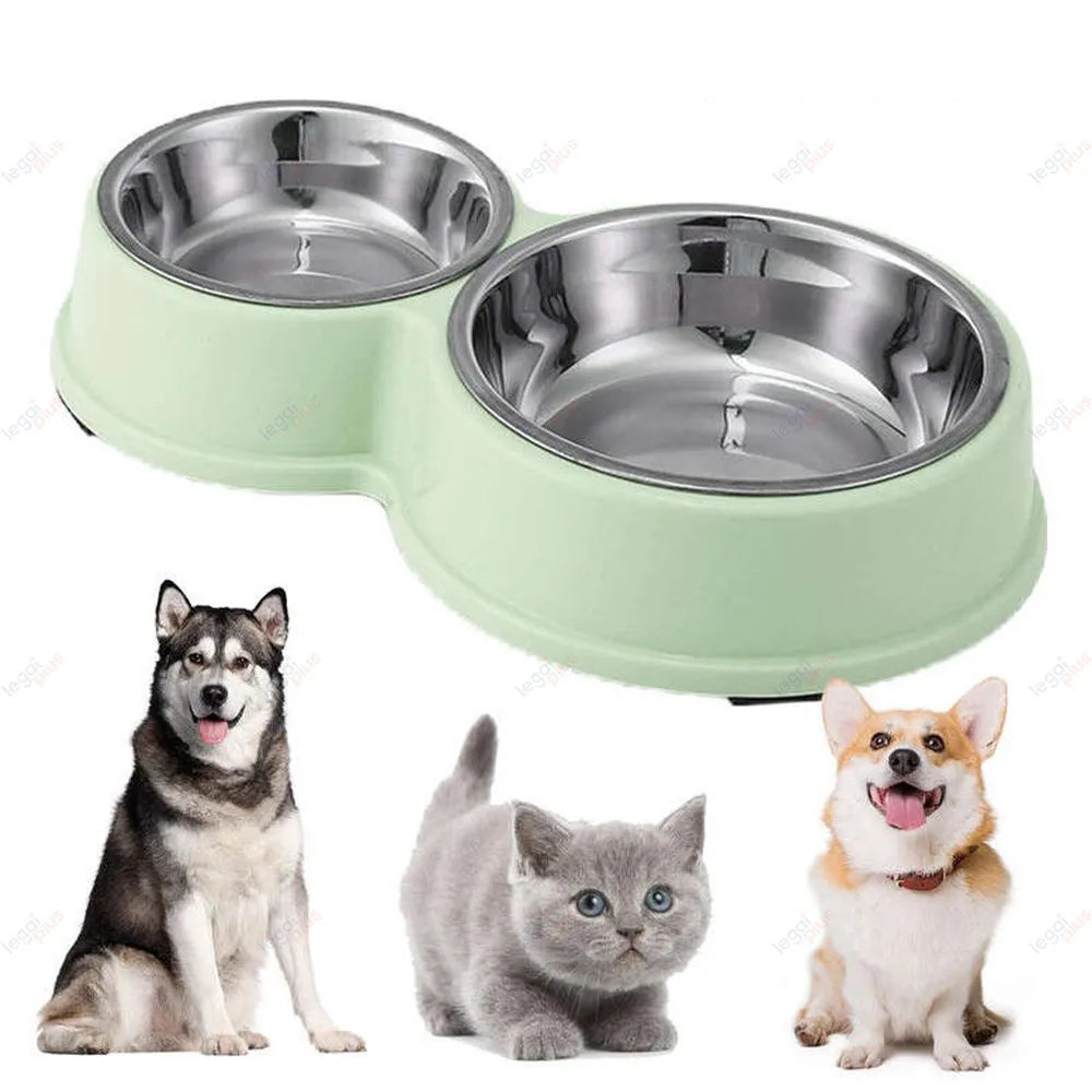 Comedouro Bebedouro Duplo Aço Inox Base Antiderrapante para Caes e Gatos Facil de Limpar