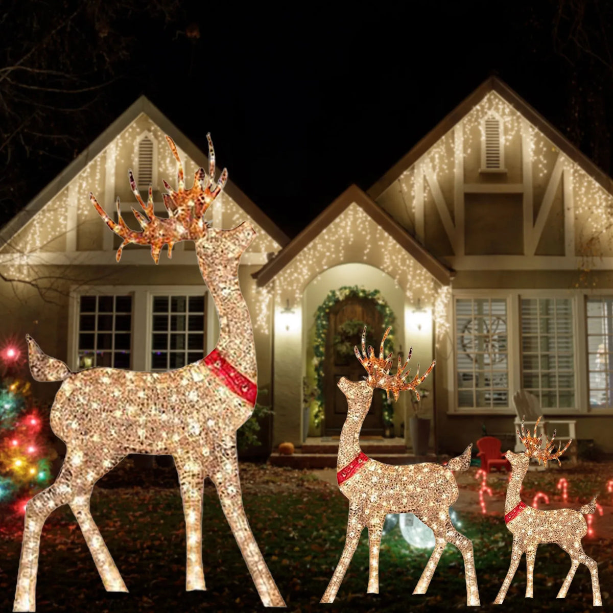 Natal iluminado veados decoração luz led rena elk esculturas luminosas jardim gramado ao ar livre quintal natal gota ornamentos