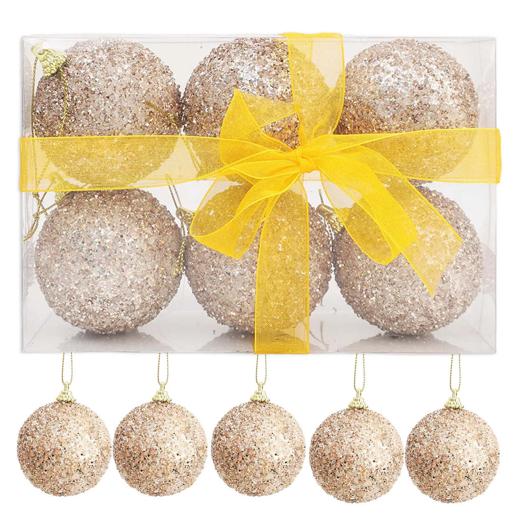 Bolas de Natal Douradas com Glitter (6-30 peças) de 6cm para Pendurar na Árvore de Natal, Pingentes Brilhantes para Decoração de Festa de Ano Novo