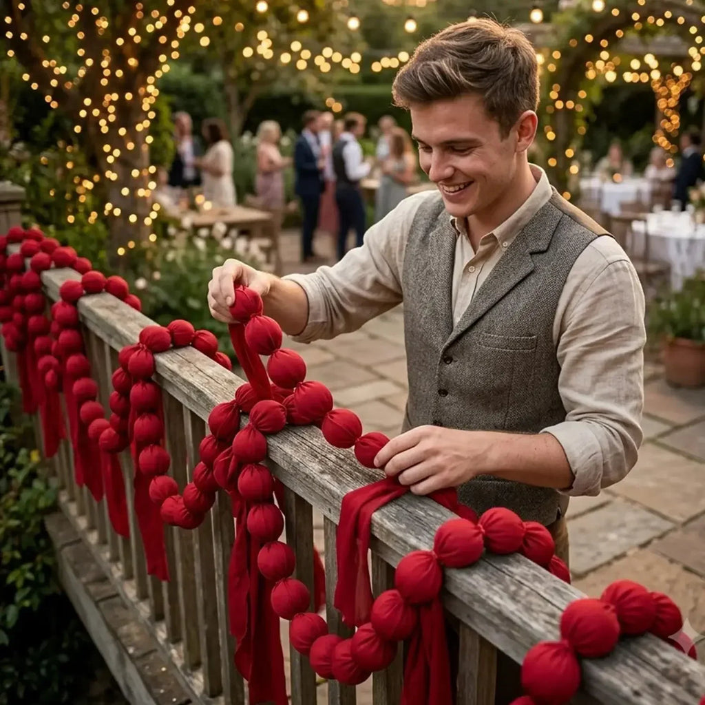 Guirlanda de bolas de Natal para pendurar, bolas de tecido vermelho, cordão para decoração de árvore de Natal, decoração para pendurar na janela, bolas de tecido macio e suave, artigos para festas.