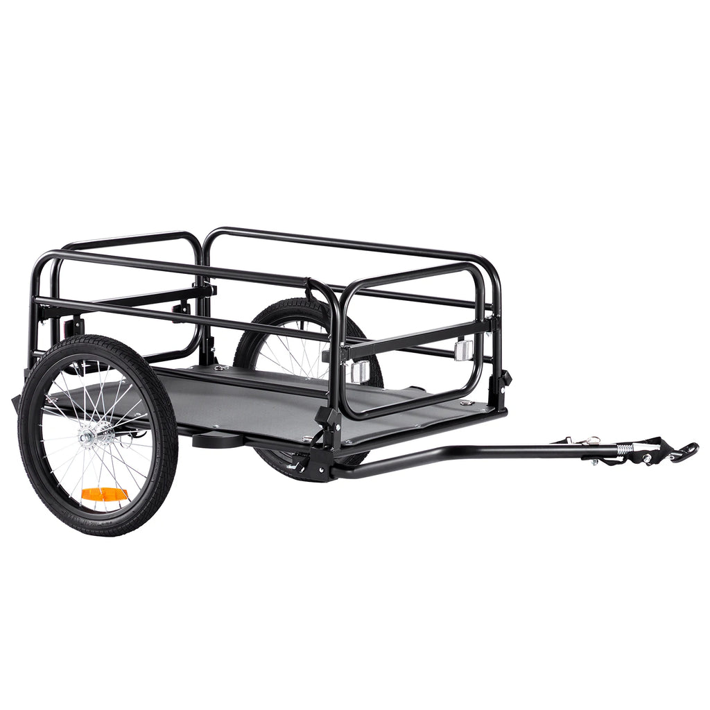 SucceBuy Carrinho de vagão dobrável para bicicleta, trailer de carga de bicicleta de 160 libras com engate universal, armazenamento compacto, adequado para rodas de bicicleta de 22 "-28"