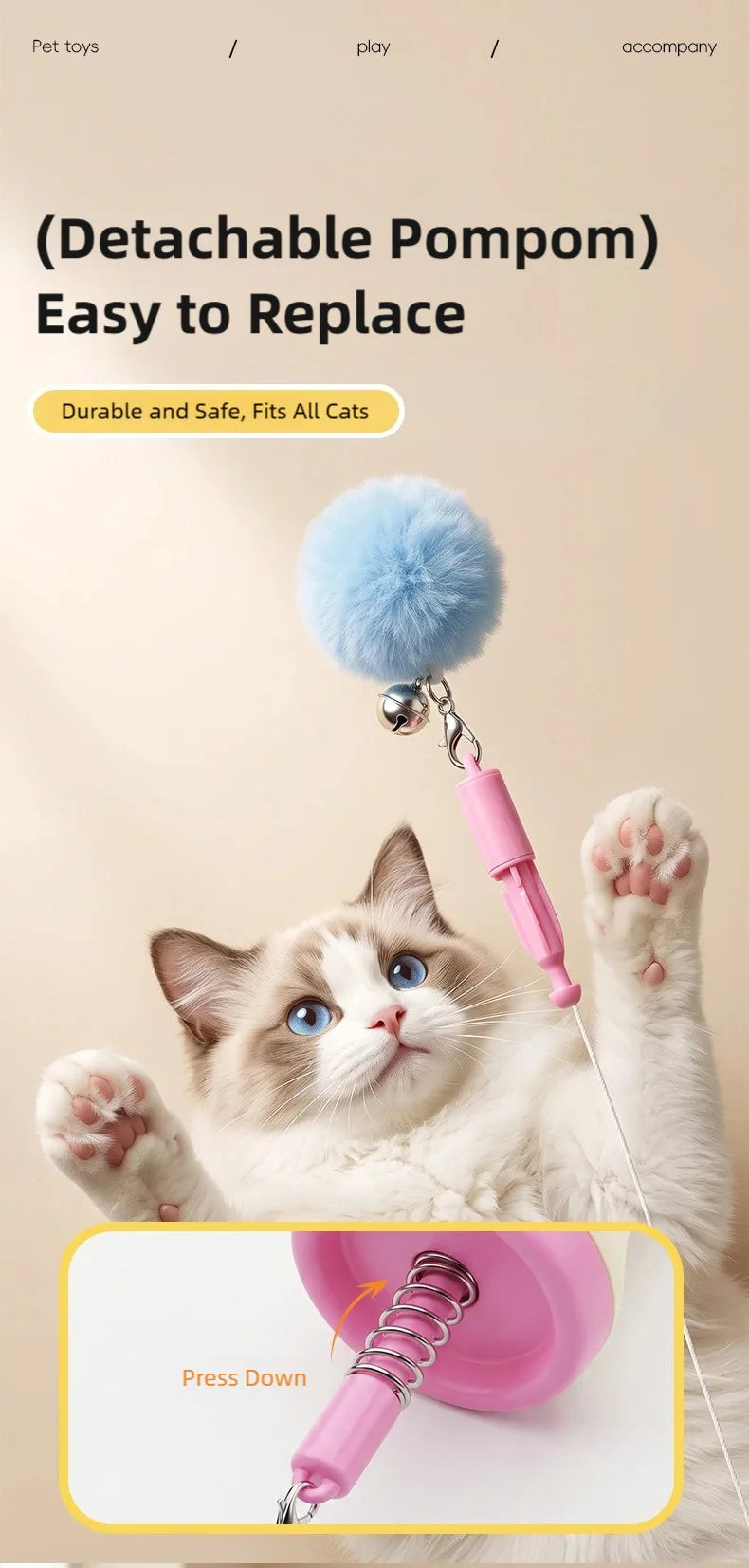 Poste Arranhador para Gatos de Alta Aderência, Brinquedo para Animais de Estimação, Adequado para Afiação de Garras em Ambientes Internos, Proteção de Móveis