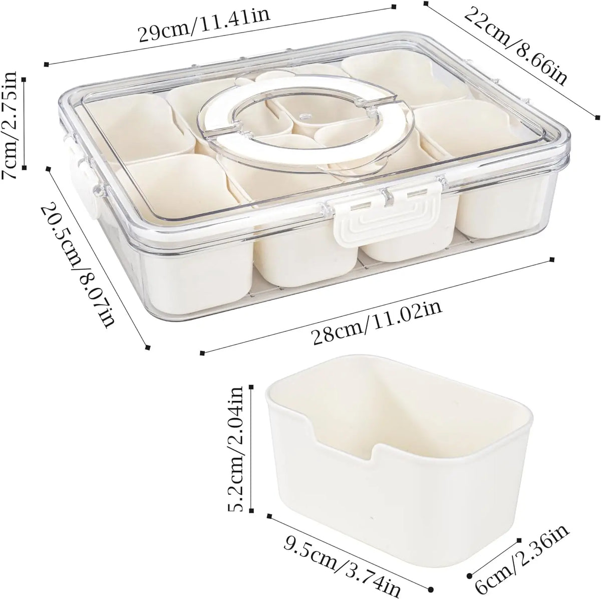 Caixa Organizadora de Lanches com 4/8 Divisórias, Tábua de Charcutaria Portátil para Viagem com Tampa, Caixa de Armazenamento de Alimentos para Geladeira, Organizador de Lanches
