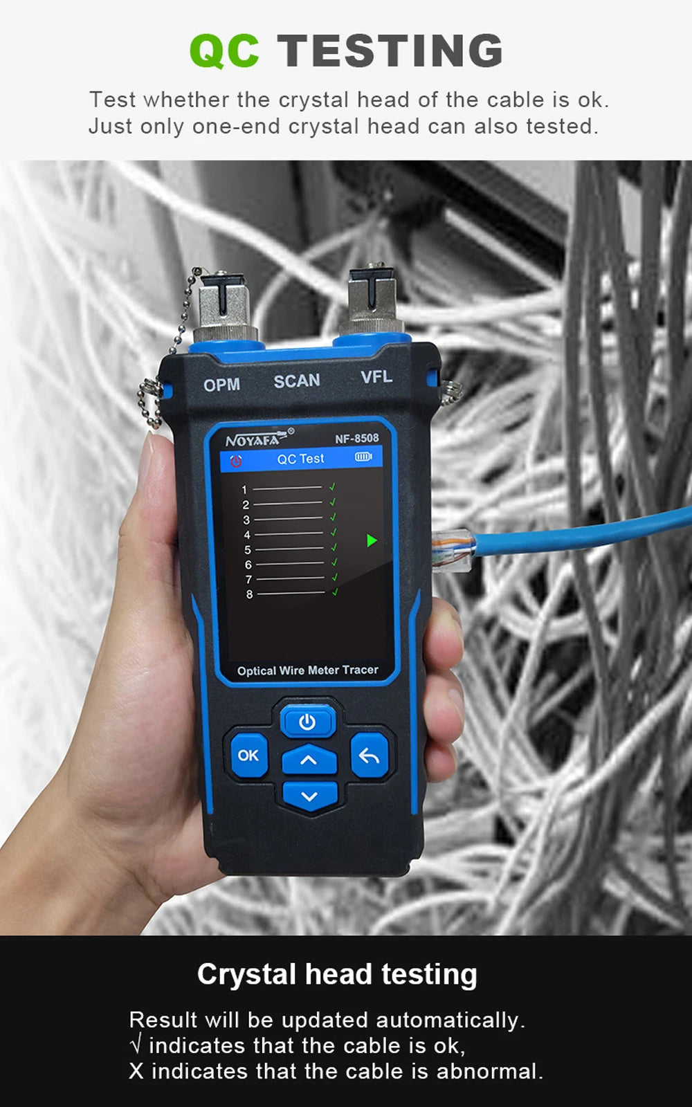 Noyafa-Network Cable Tester, Ethernet Cable Tracker, OPM VFL PoE Checker, Medir Comprimento, Wiremap, Ferramentas de Rede, NF-8508