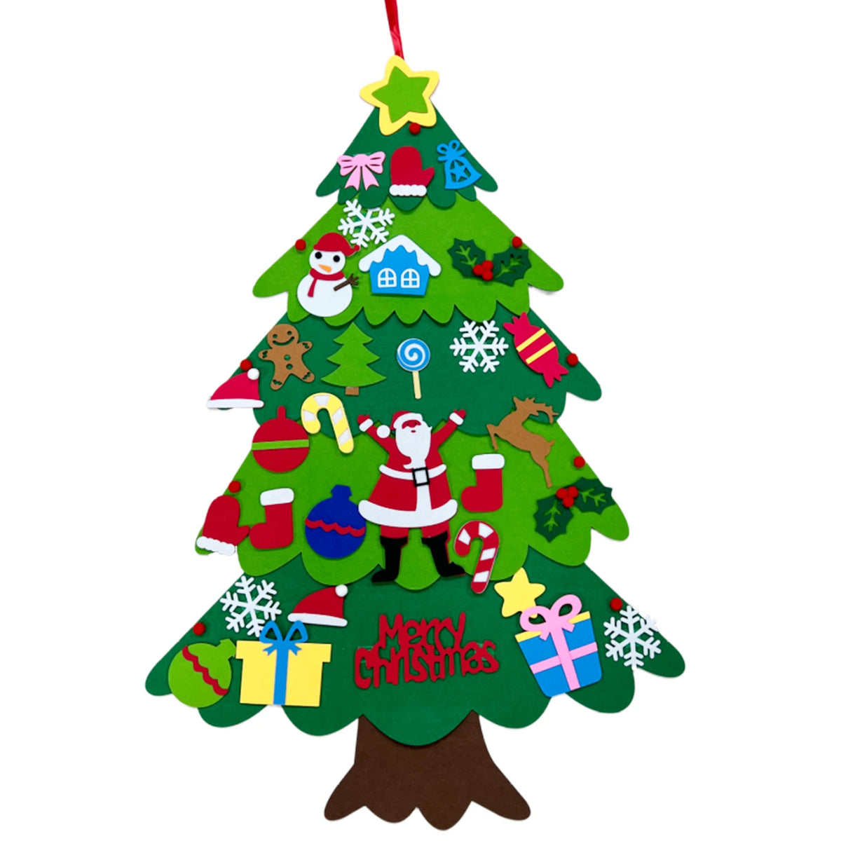 DIY sentiu árvore de natal com ornamento suspenso, luzes LED, presentes para crianças, decoração de ano novo, suprimentos de natal, 2024