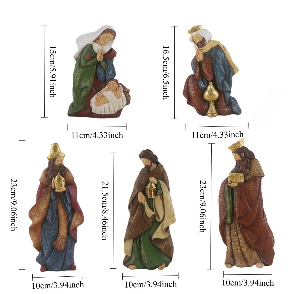 Conjunto de Figuras de Presépio, Cena da Sagrada Manjedoura, Decoração de Natal, Estátua do Nascimento de Jesus, Ornamentos Católicos Cristãos