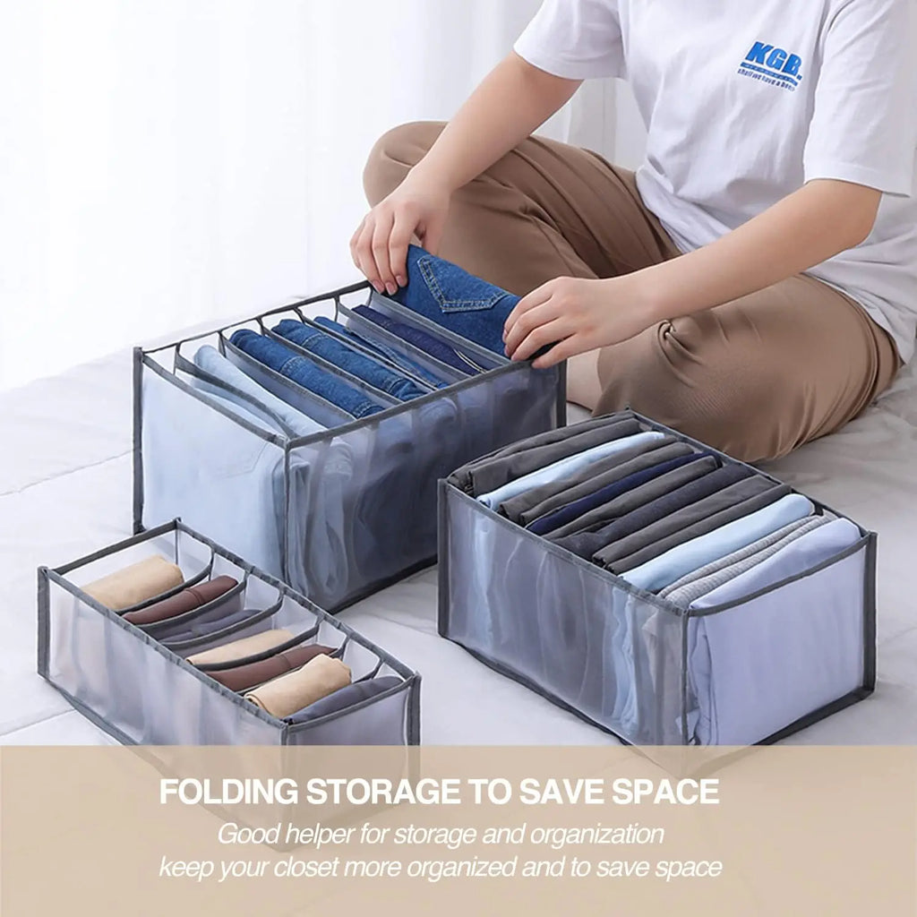 Organizador de Roupas para Armário, 7 Compartimentos, Organizador de Armário Portátil Lavável, Caixa de Armazenamento com Separação em Malha, Organizador de Gavetas Dobrável