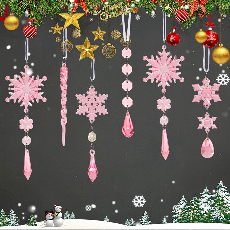 Ornamentos de cristal acrílico de natal decoração de festa de natal 2025 natal floco de neve enforcamentos navidad natal presente de ano novo 2026