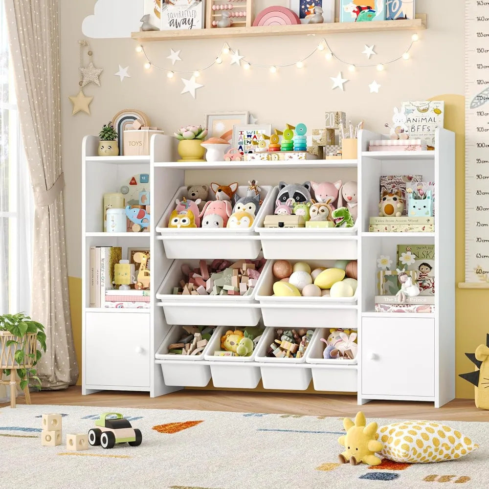 Organizador Grande para Brinquedos com 8 Caixas e 6 Compartimentos, Estante Infantil de 55 Polegadas com Prateleira Superior para Sala de Brincadeiras