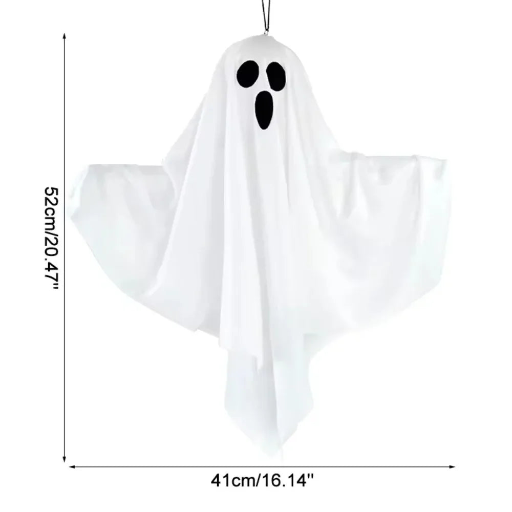 Fantasma Luminoso de Halloween Laranja ou Branco, Decoração de Fantasma em Tecido com Luzes LED para Varanda, Quintal e Decoração de Casa Assombrada