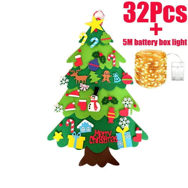 DIY sentiu árvore de natal com ornamento suspenso, luzes LED, presentes para crianças, decoração de ano novo, suprimentos de natal, 2024