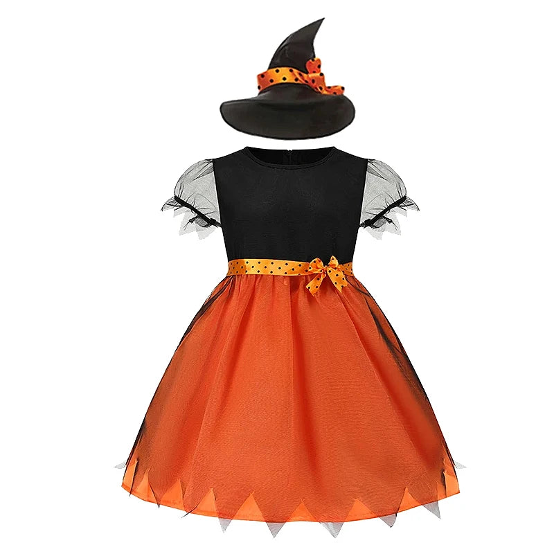 Fantasia de bruxa de Halloween para meninas, vestidos de vampiro para crianças, roupas de festa de carnaval, roupas para crianças