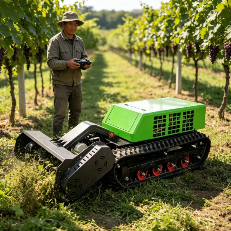 Cortador de Grama Elétrico com Controle Remoto e Esteira, Máquina Florestal com Aparador de Cerca Viva para Uso Comercial