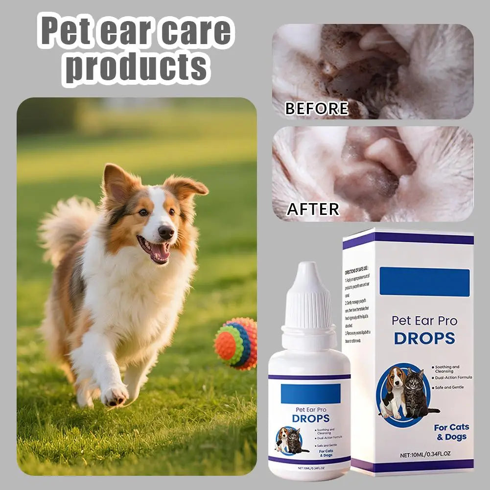 Gotas para Cuidado de Ouvidos de Animais de Estimação para Cães e Gatos Sensíveis, Seguras e Eficazes, 1/2/3 CAIXAS, Aliviam Coceira, Reduzem Odor, Líquido de Limpeza de Cera de Ouvido para Animais de Estimação