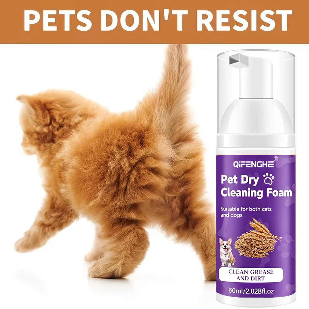 Shampoo Seco para Cães e Gatos - Espuma Sem Água, Sem Enxágue, Desodorizante e Limpante para Filhotes