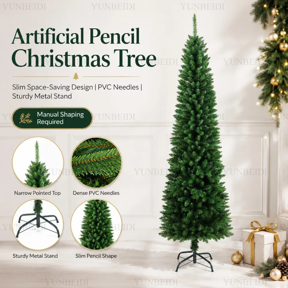 Árvore de Natal Artificial em PVC, Modelo Lápis, de 120CM a 210CM, Grande Decoração para Festas em Família e Atmosfera Natalina