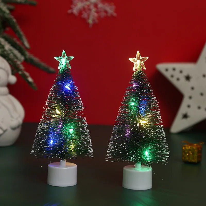 Luminoso mini árvores de natal luzes led decoração para casa velas eletrônicas presentes das crianças ano novo festa de natal ornamento