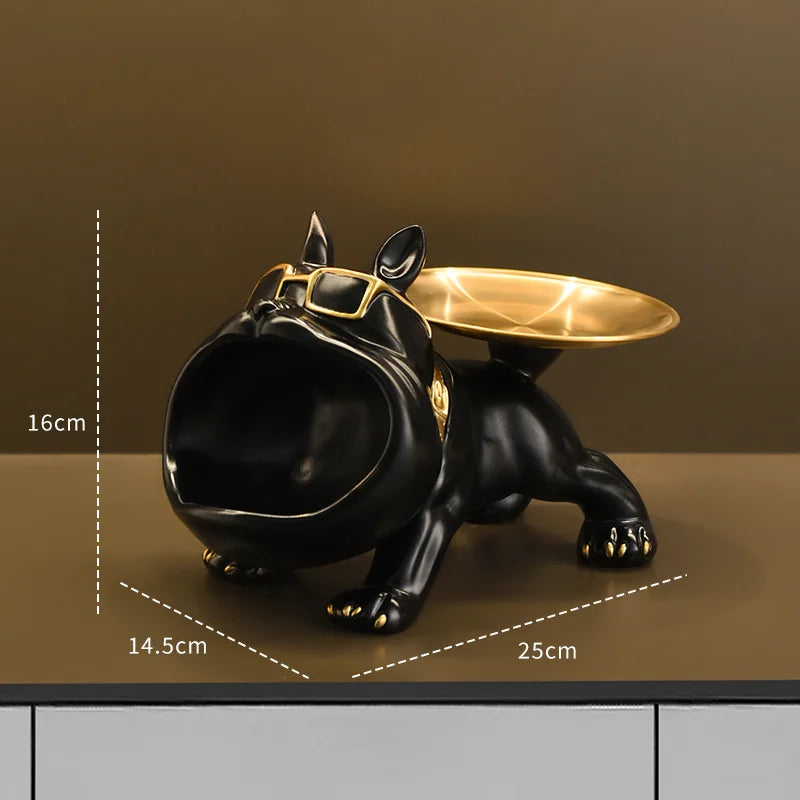 Estátua de cachorro de resina, estátua de buldogue, bandeja de armazenamento, decoração de animais, artesanato de resina, escultura de arte, estátua de cachorro, decoração de casa