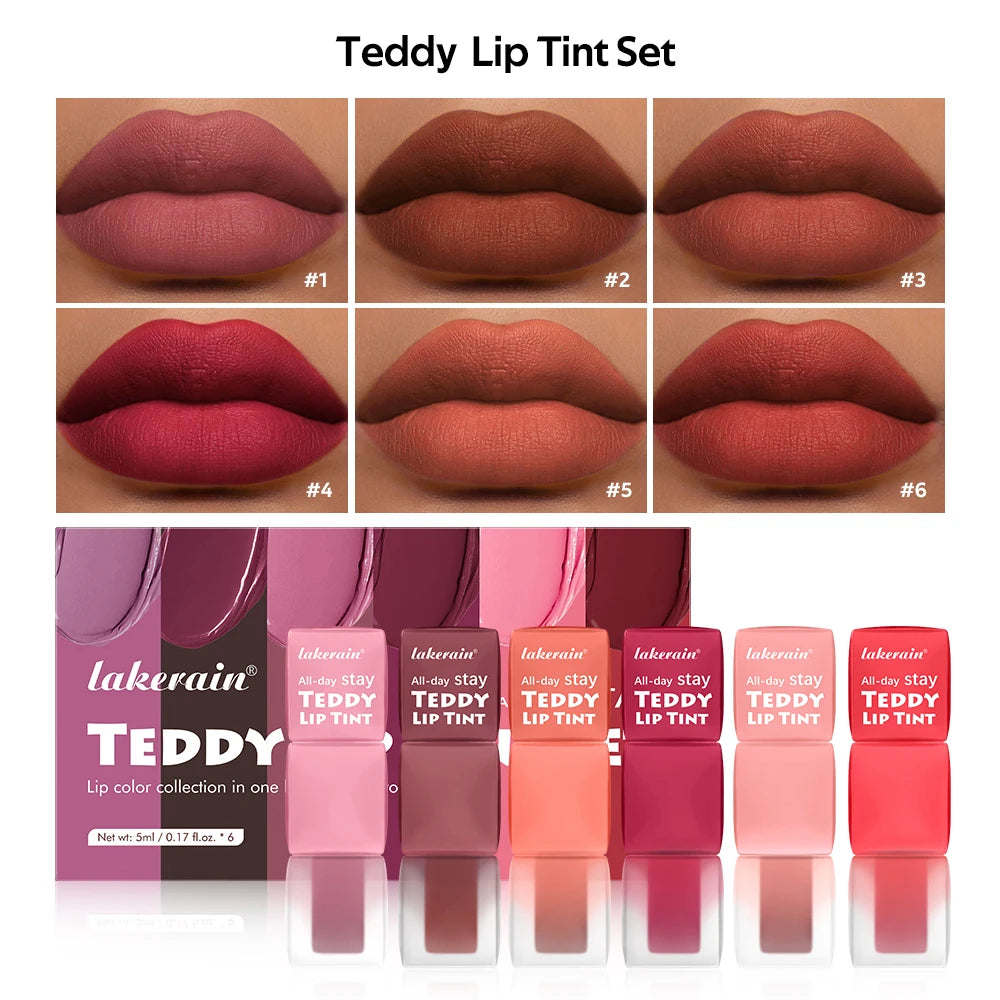 Teddy Tint Lip Color Set, Tear-Off Lip Gloss, 12H Long-Lasting Super Stay Matte Texture Waterproof Cosmetic Lipstick
