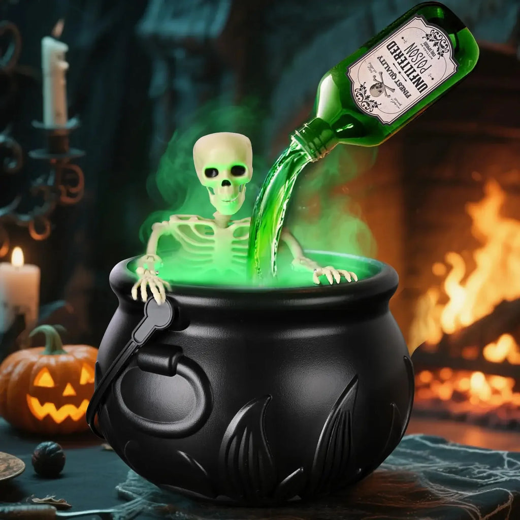 Halloween WitchCauldron com luz LED e névoa Mist Maker Esqueleto Decoração para festa assustadora de Hocus Pocus, casa, festa de Halloween