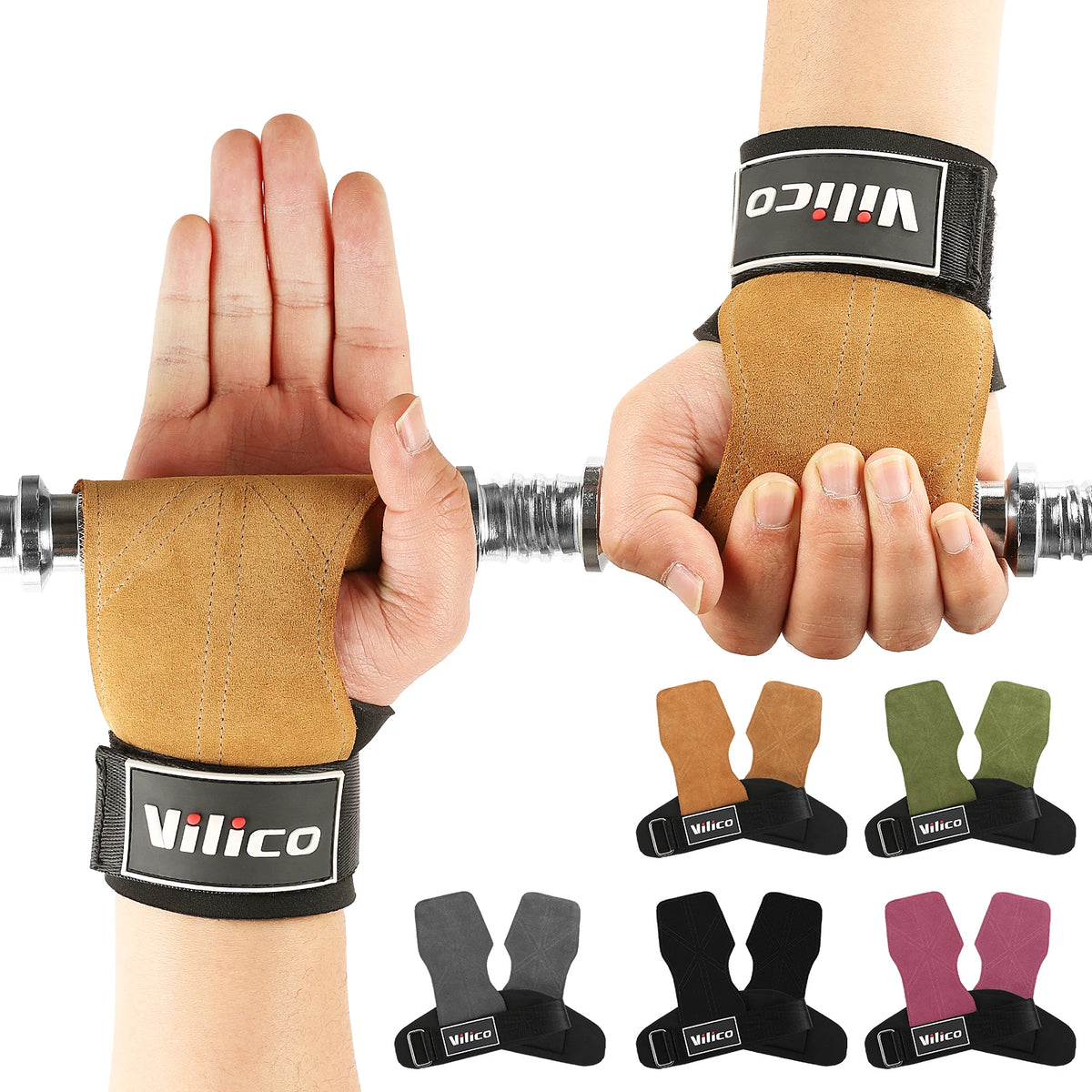 2Pcs Cowhide Gym Grips Anti-Slip Weightlifting Power Pads Pull-up Deadlift Workout Fitness Palm Protectors
