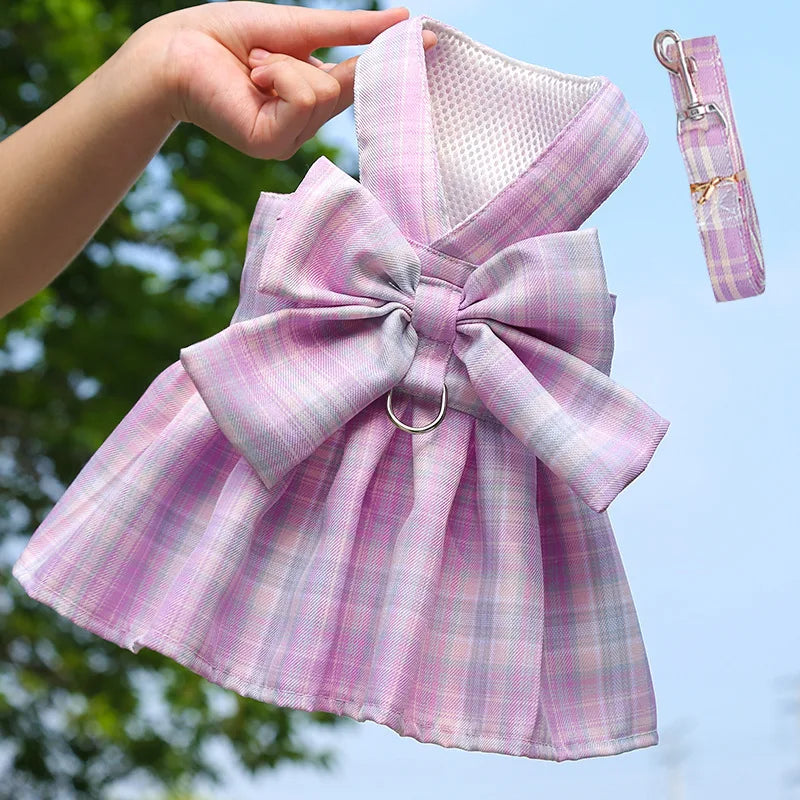 Coelho jk vestidos e trela conjuntos de malha xadrez pet colete arnês para gatos coelho verão pequenos animais roupas coelhos acessórios