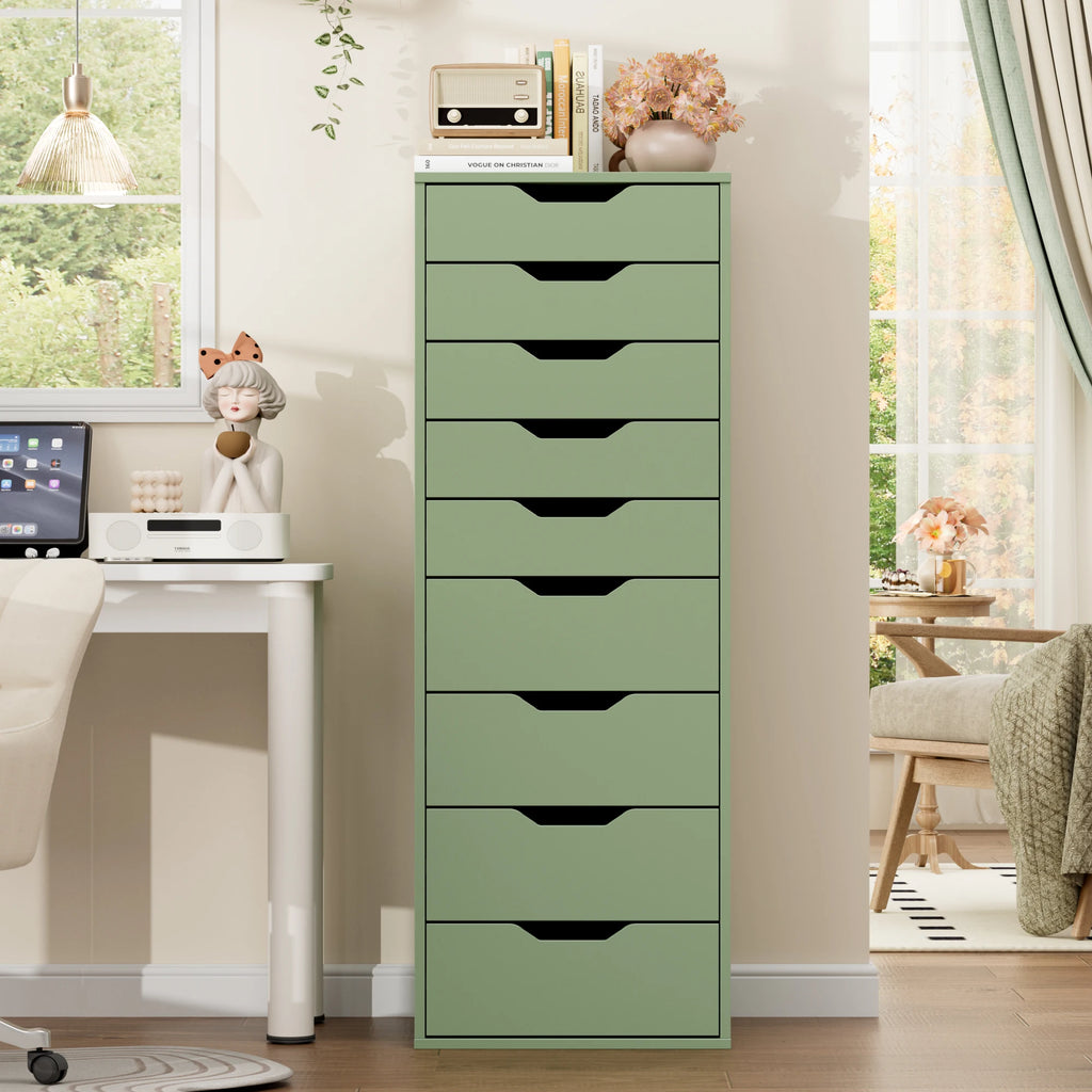 Getone Cômoda Quarto, Cômoda alta, Armário de armazenamento branco, Armário alto com 9 gavetas para sala de estar 124,3x45x40cm