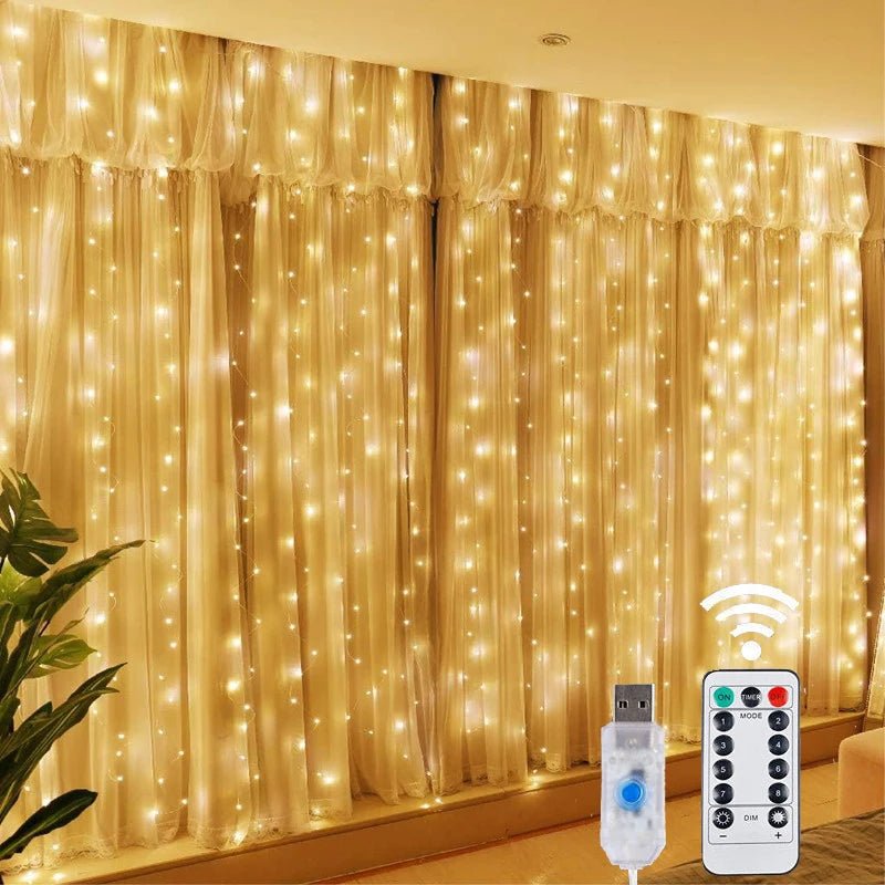 Luzes de natal 300led luzes de cortina de fadas 8 modo remoto usb festão decoração de natal para casa férias lâmpada de ano novo