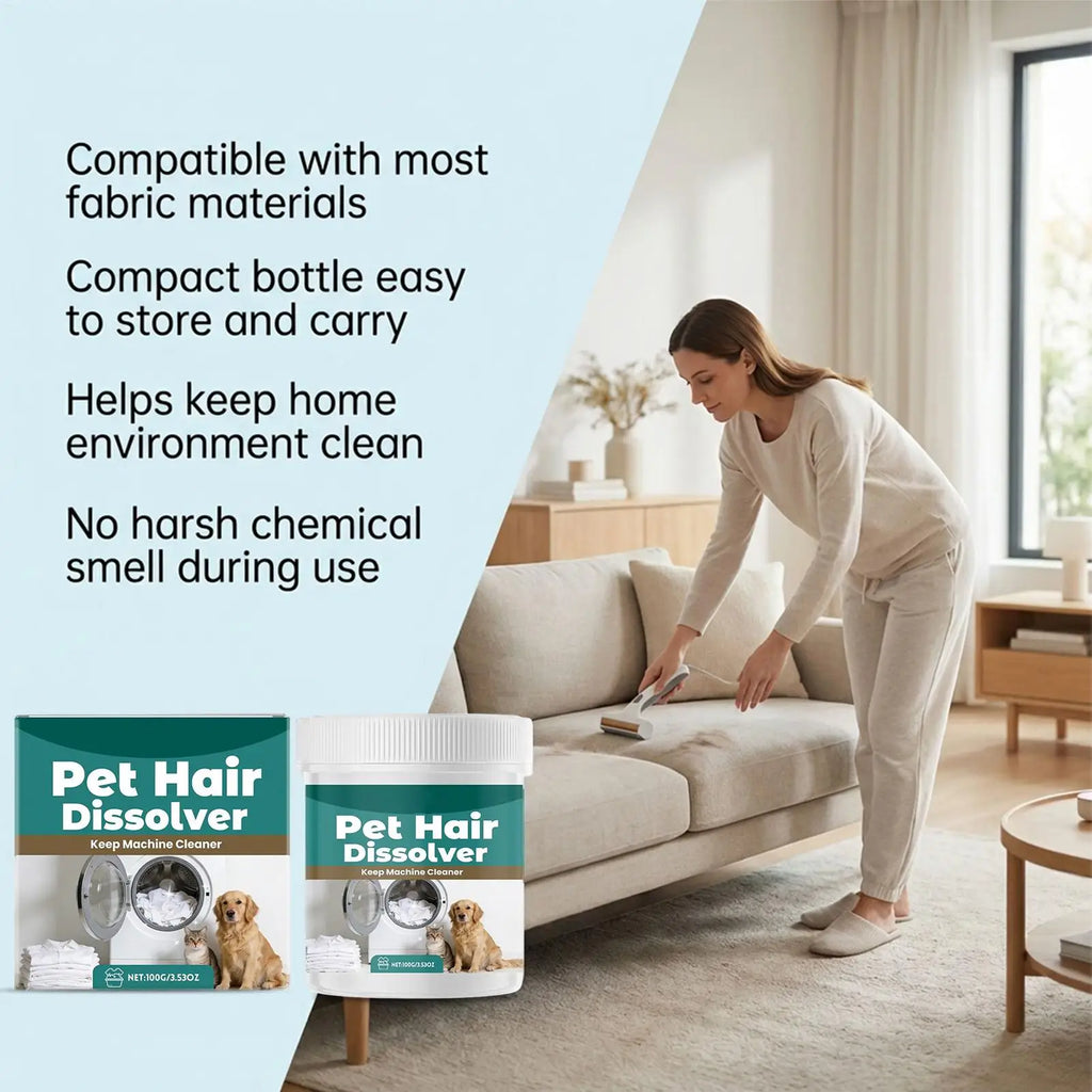 Removedor de Pelos de Animais para Lavagem 100g Aditivo Detergente para Máquina de Lavar Roupas, Carpete, Roupa de Cama, Tecido e Toalha