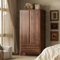 Guarda-Roupa Moderno de Nogueira com 2 Portas e 2 Gavetas, 180 cm de Altura, Armário de Quarto com Puxadores Ocultos, Armazenamento de Madeira Independente