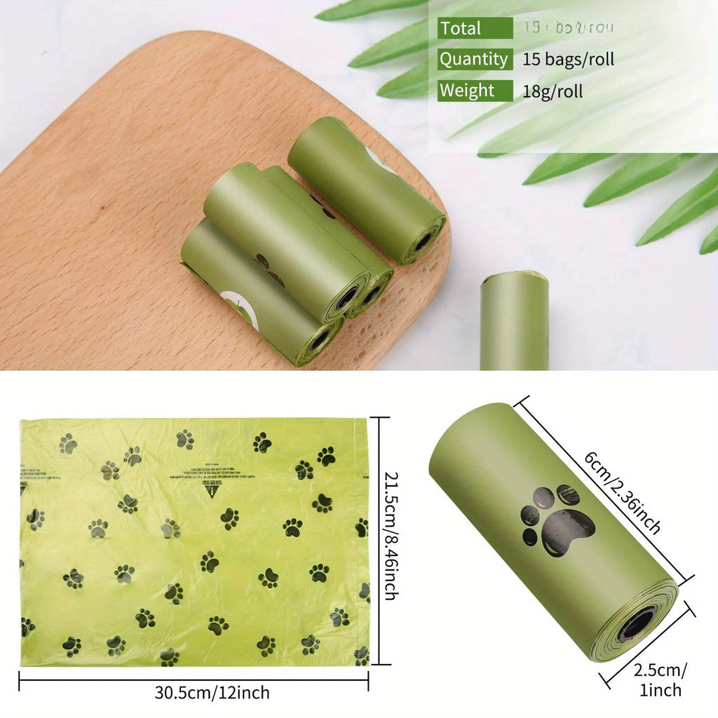 8 Rolos de Sacos Biodegradáveis para Cocô de Cachorro, à Prova de Vazamentos, Sem Perfume, Sacos de Lixo para Cães, Material de Amido de Milho de Alta Qualidade