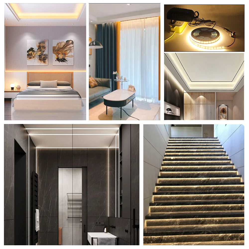 Fita de LED 12V 5m SMD 2835 5mm 8mm, Fita Flexível para Iluminação Decorativa Interna