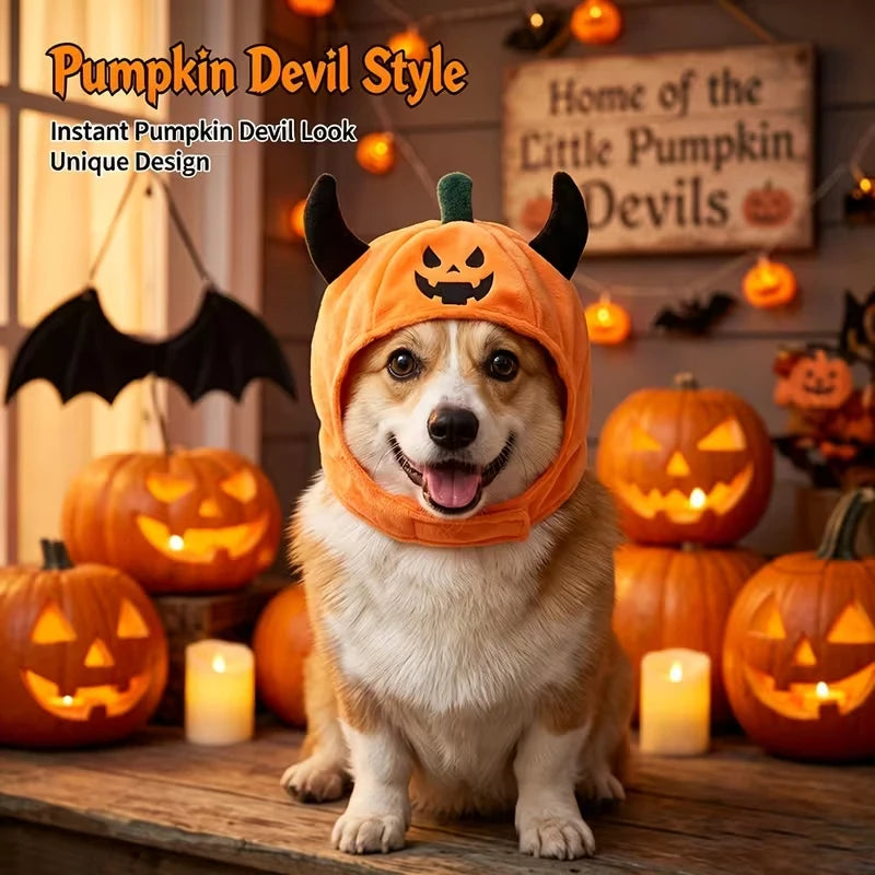 Chapéu de Fantasia para Animais de Estimação de Halloween – Divertido Chapéu de Diabo/Abóbora para Gatos e Cães; Quente, Festivo e Peculiar – Um Presente de Feriado para Pequenos Animais de Estimação