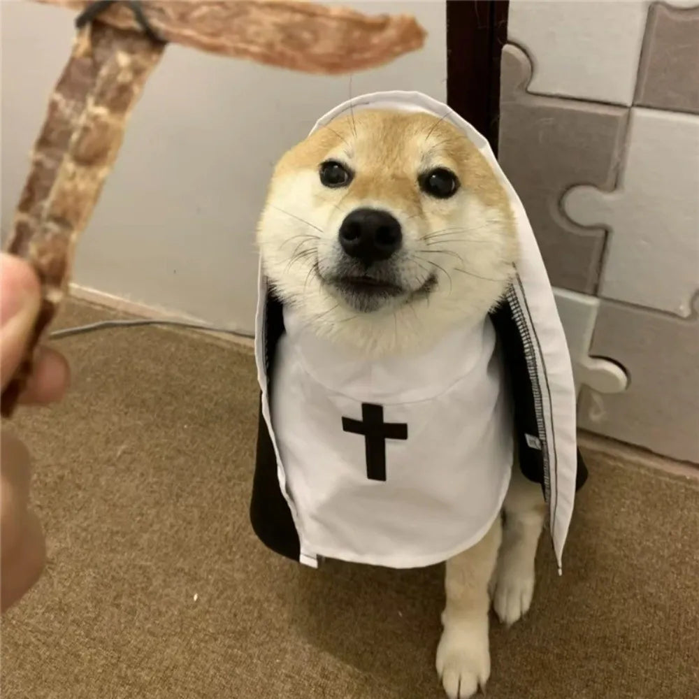 Fantasia de Natal para Cães e Gatos, Roupa Respirável de Freira para Filhotes e Gatinhos, Acessórios para Fantasia de Halloween, Macacão para Animais de Estimação