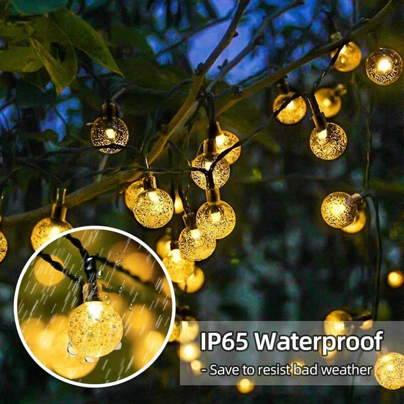 Corda solar globo de cristal luzes 60 led 8 modos de iluminação ip65 luz de fadas guirlanda de natal para decoração de festa de jardim 1 peça/2 peças