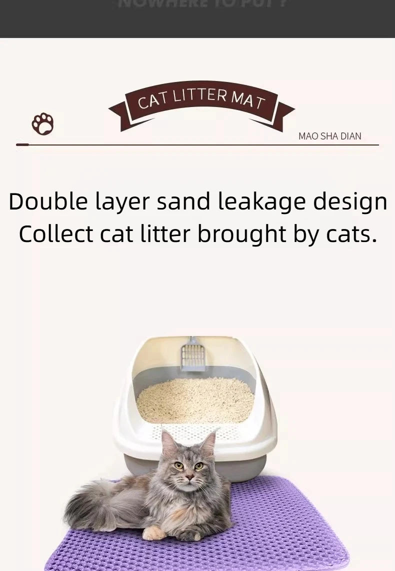 Tapete para Areia de Gato com Design de 2 Camadas, Tecnologia Premium de Retenção de Areia, Base Impermeável, Protetor de Piso Antiderrapante para Gatos de Interior